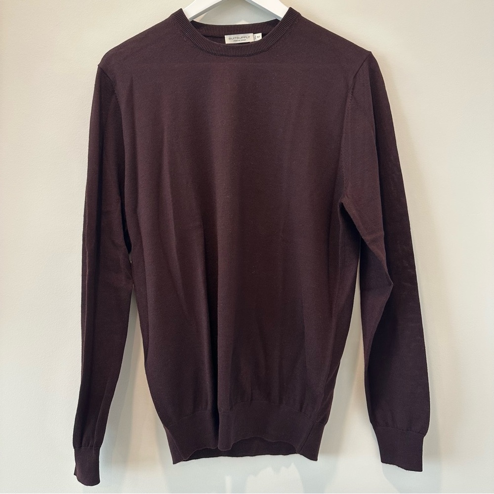 Suitsupply Red Brown Crew Neck Merino Wool Sweater Luxury Business Casual Medium
